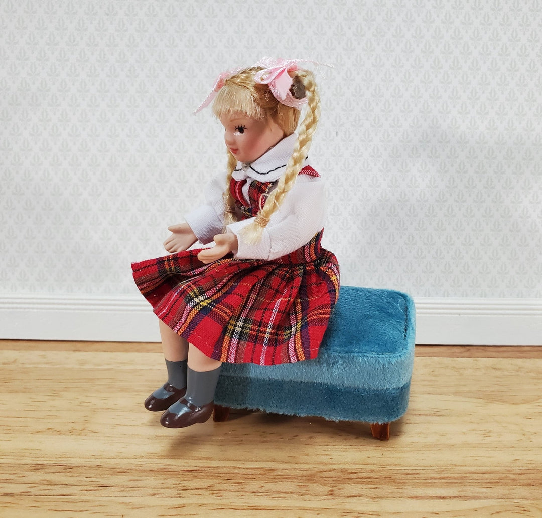 Dollhouse Footstool Ottoman Teal Fabric Modern Style 1:12 Scale Miniature Furniture - Miniature Crush
