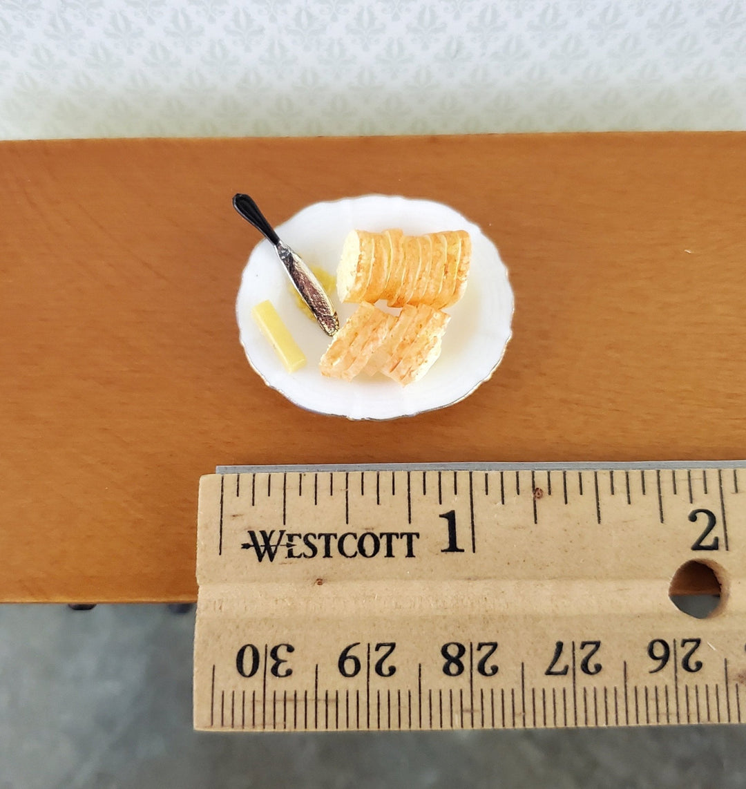 Dollhouse French Bread Slices with Butter on Plate 1:12 Scale Food Kitchen Falcon Miniatures - Miniature Crush