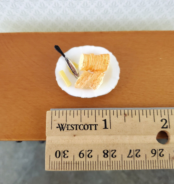 Dollhouse French Bread Slices with Butter on Plate 1:12 Scale Food Kitchen Falcon Miniatures - Miniature Crush