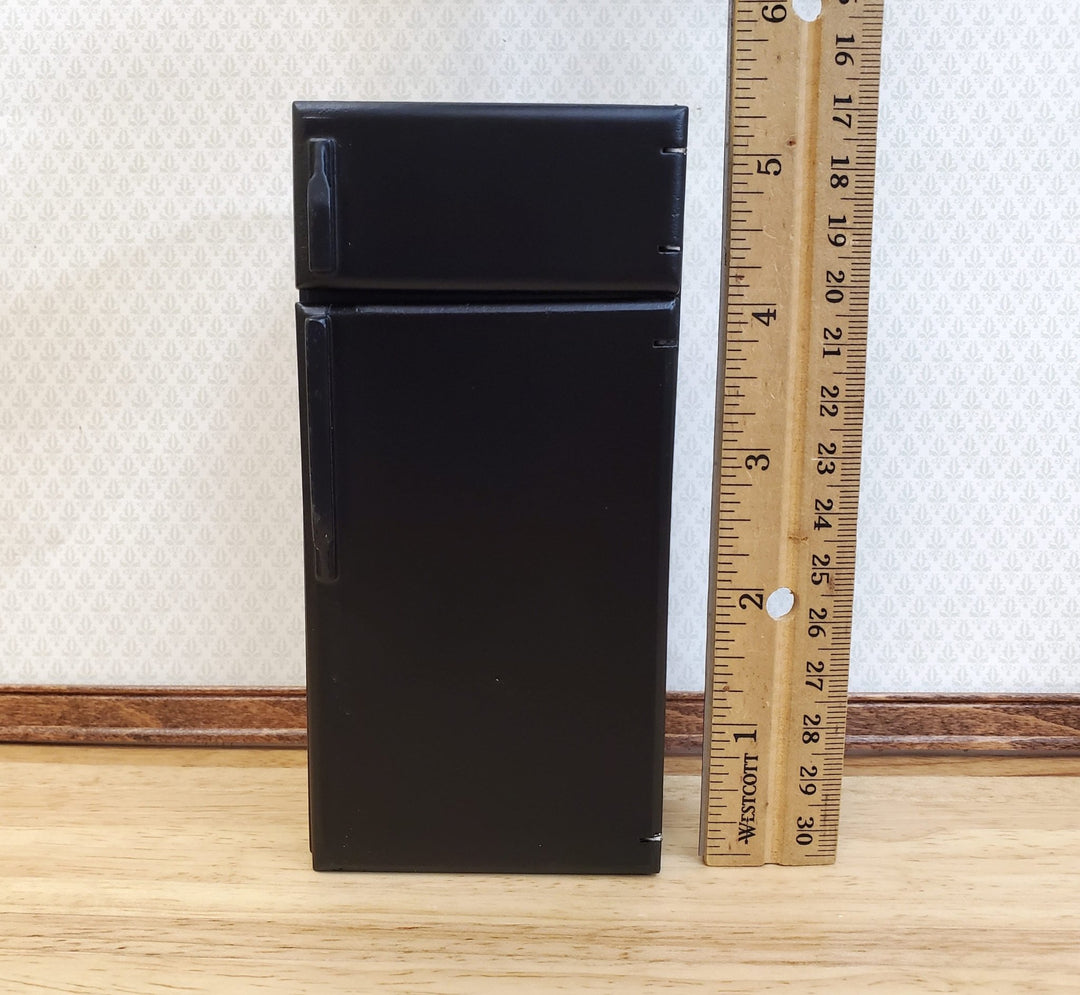 Dollhouse Fridge Modern Refrigerator Freezer Black 2 Door 1:12 Scale Miniature - Miniature Crush