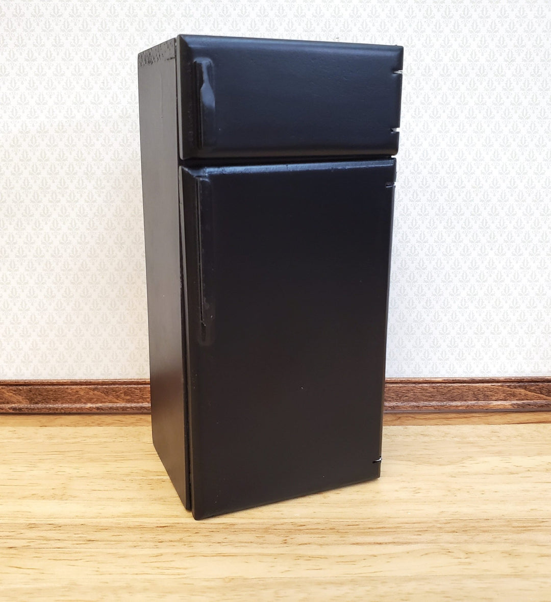 Dollhouse Fridge Modern Refrigerator Freezer Black 2 Door 1:12 Scale Miniature - Miniature Crush