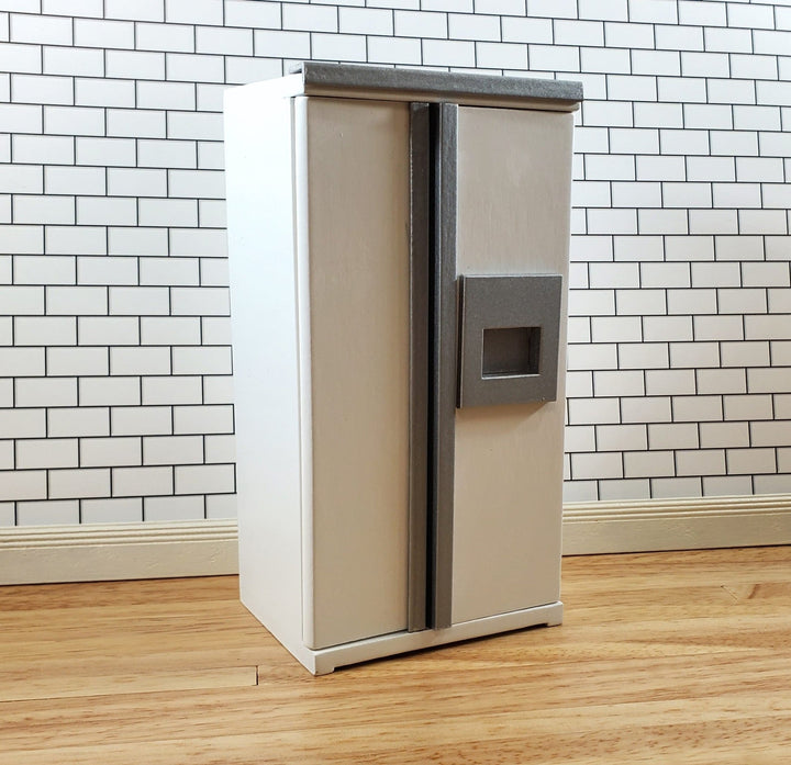 Dollhouse Fridge Modern Refrigerator White Silver 1:12 Scale Miniature Furniture - Miniature Crush