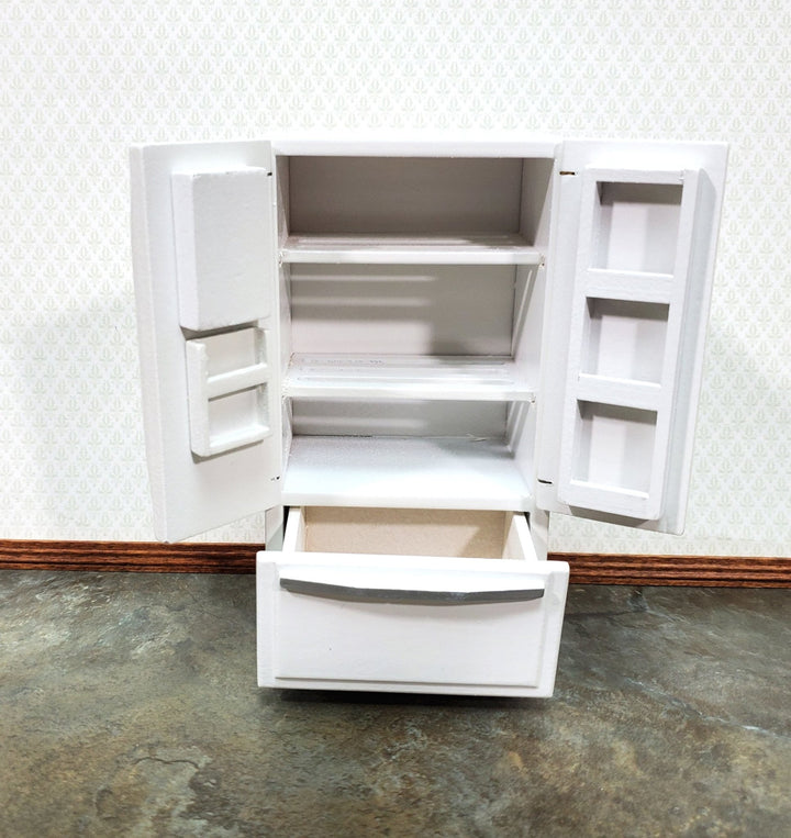Dollhouse Fridge Modern Refrigerator White Silver 2 Door 1:12 Scale Miniature - Miniature Crush