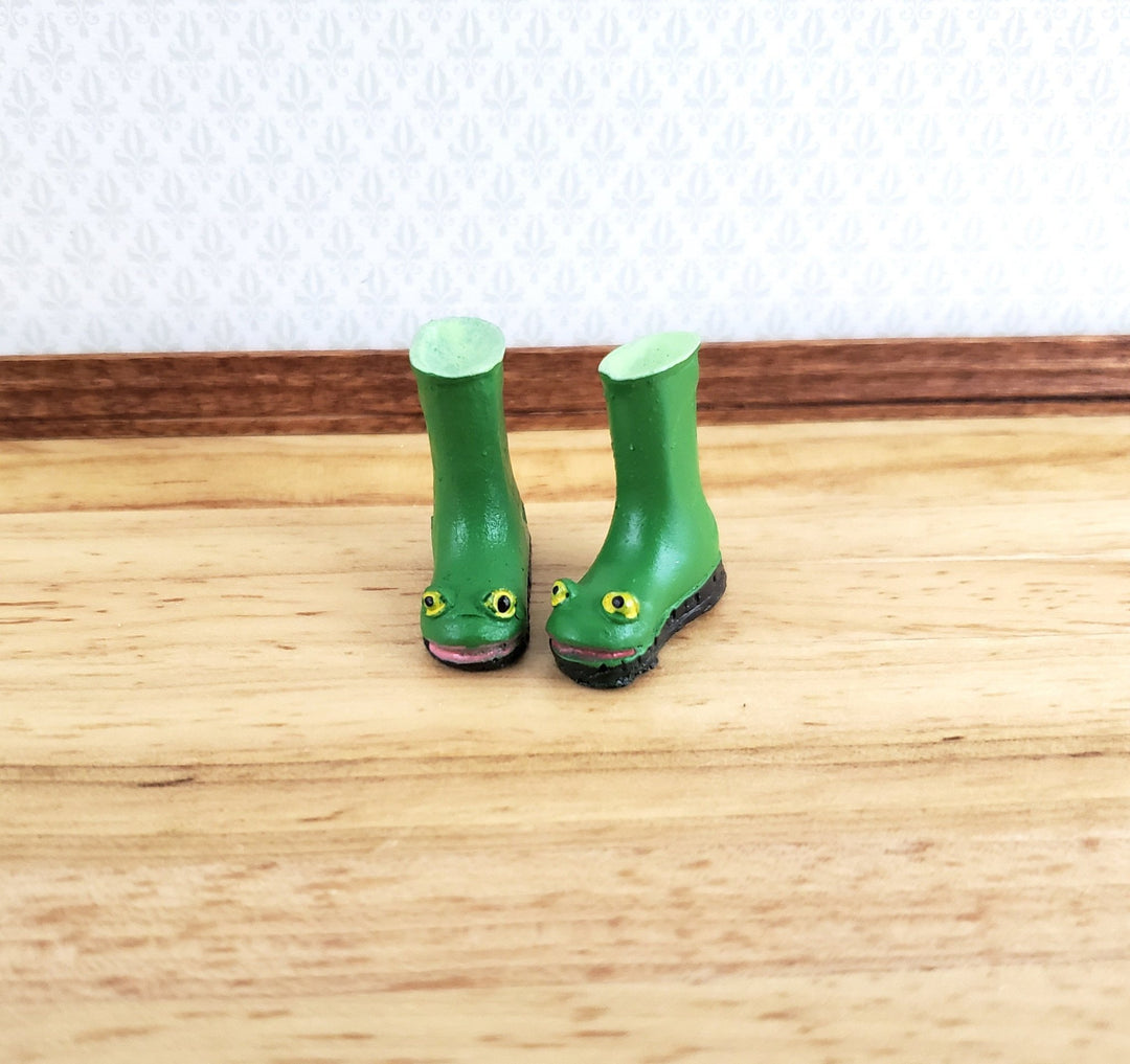 Dollhouse Frog Rain Boots Froggy Wellies Green Resin 1:12 Scale Miniatures - Miniature Crush