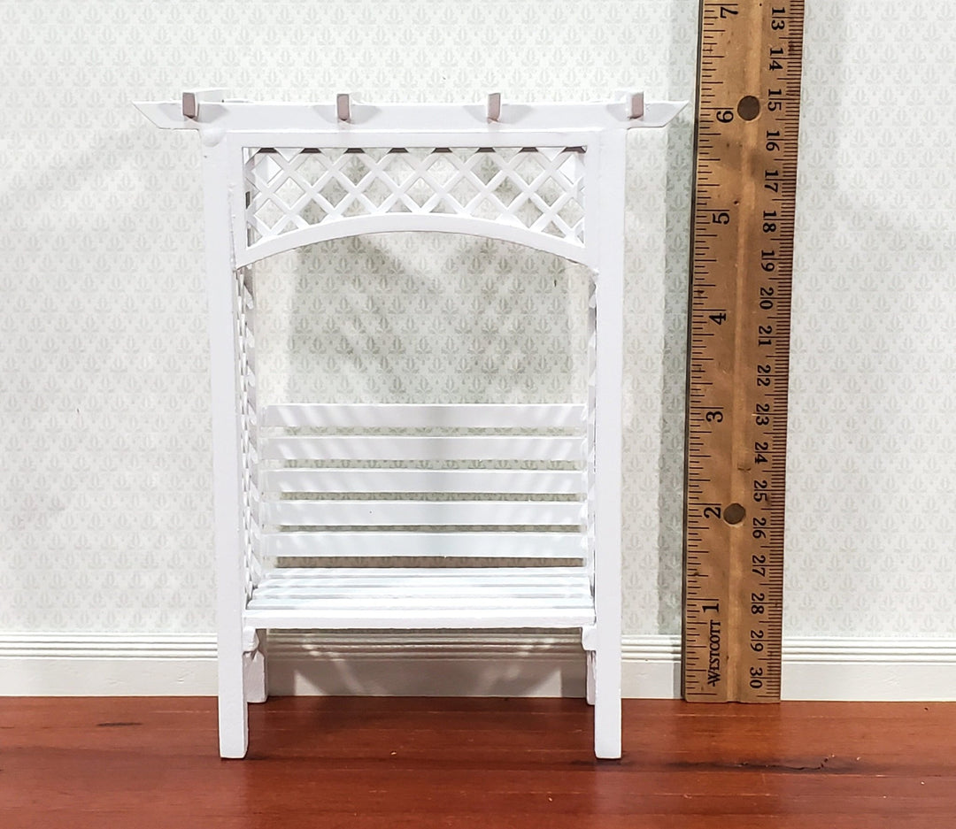 Dollhouse Garden Arbor Bench with Trellis for Flowers White Wood 1:12 Scale Miniature - Miniature Crush