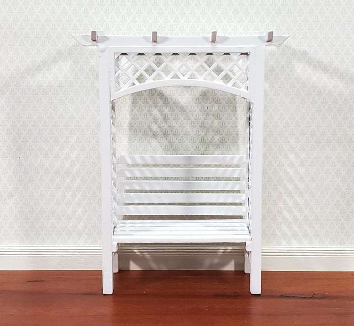 Dollhouse Garden Arbor Bench with Trellis for Flowers White Wood 1:12 Scale Miniature - Miniature Crush