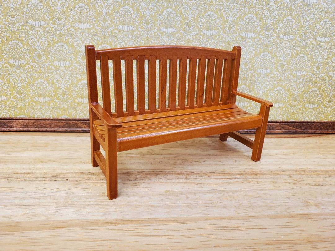 Dollhouse Garden Bench Large Classic Style Wood with Walnut Finish 1:12 Scale Miniature Furniture - Miniature Crush