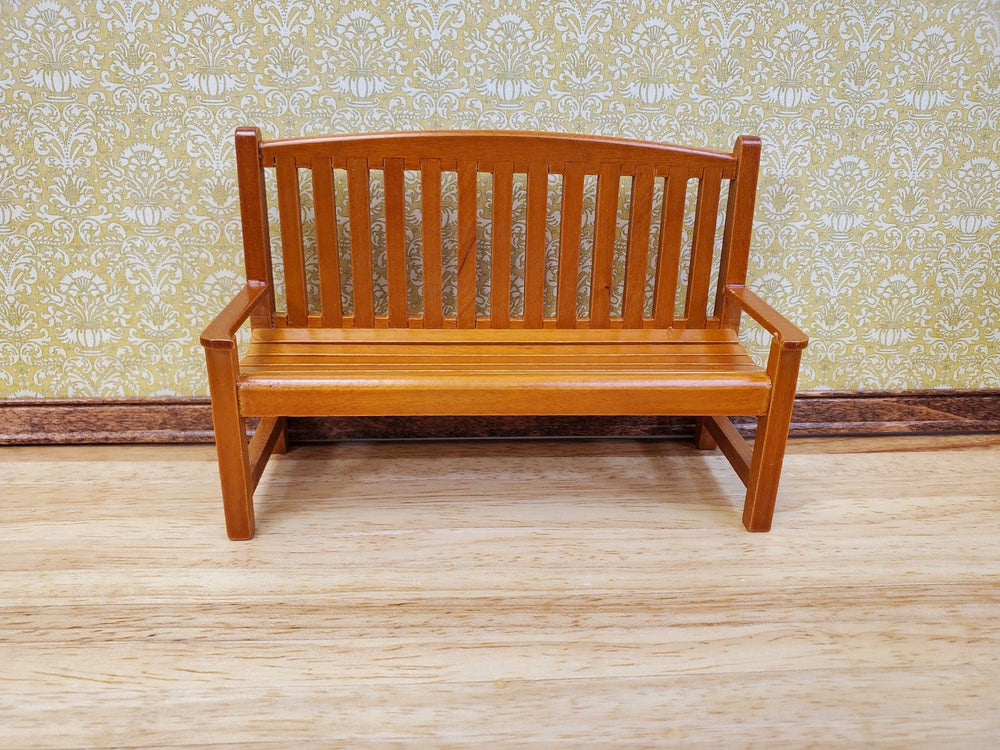 Dollhouse Garden Bench Large Classic Style Wood with Walnut Finish 1:12 Scale Miniature Furniture - Miniature Crush