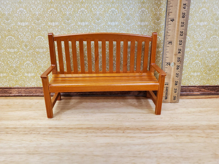 Dollhouse Garden Bench Large Classic Style Wood with Walnut Finish 1:12 Scale Miniature Furniture - Miniature Crush