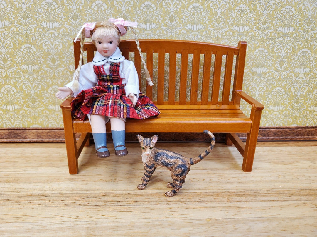 Dollhouse Garden Bench Large Classic Style Wood with Walnut Finish 1:12 Scale Miniature Furniture - Miniature Crush