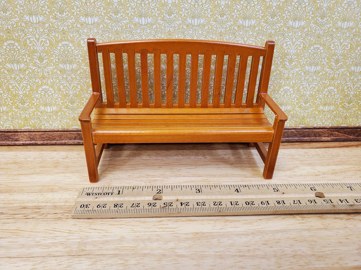 Dollhouse Garden Bench Large Classic Style Wood with Walnut Finish 1:12 Scale Miniature Furniture - Miniature Crush