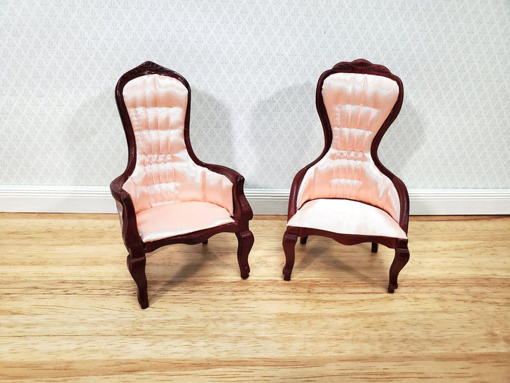 Dollhouse Gentlemen's Chair Victorian Pink & Mahogany Finish 1:12 Scale Miniature Furniture - Miniature Crush