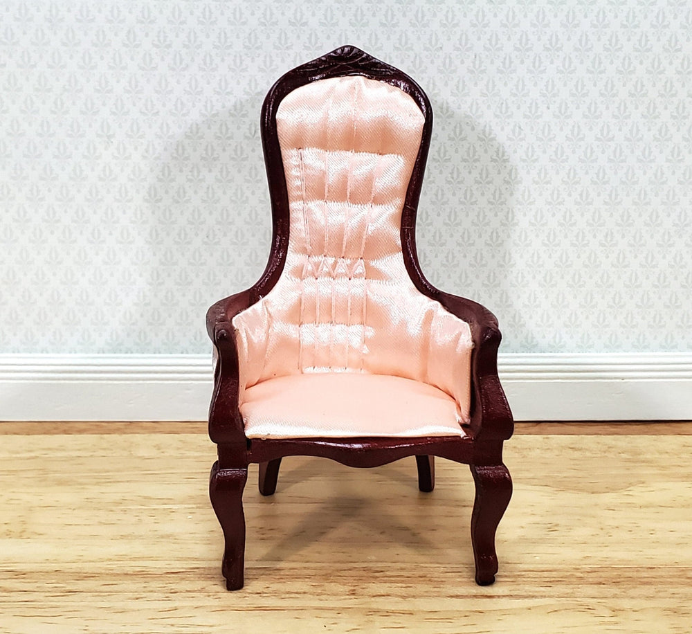 Dollhouse Gentlemen's Chair Victorian Pink & Mahogany Finish 1:12 Scale Miniature Furniture - Miniature Crush