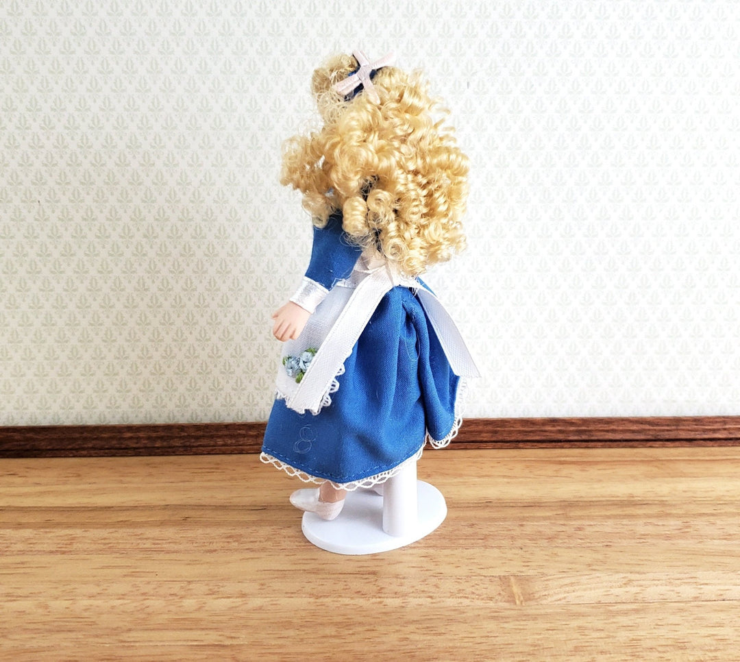 Dollhouse Girl Doll Curly Hair Porcelain Poseable 1:12 Scale Miniature Blue White Dress - Miniature Crush MiniatureCrush Dollhouse Girl Doll Curly Hair Porcelain Poseable 1:12 Scale Miniature Blue White Dress - Miniature Crush MiniatureCrush
