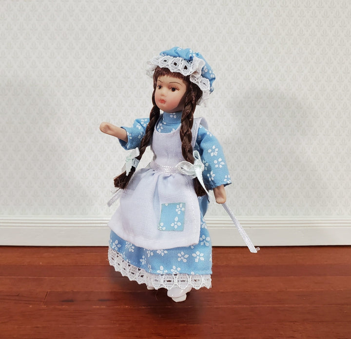 Dollhouse Girl Doll Long Hair Brown Braids Porcelain Poseable 1:12 Scale Miniature - Miniature Crush