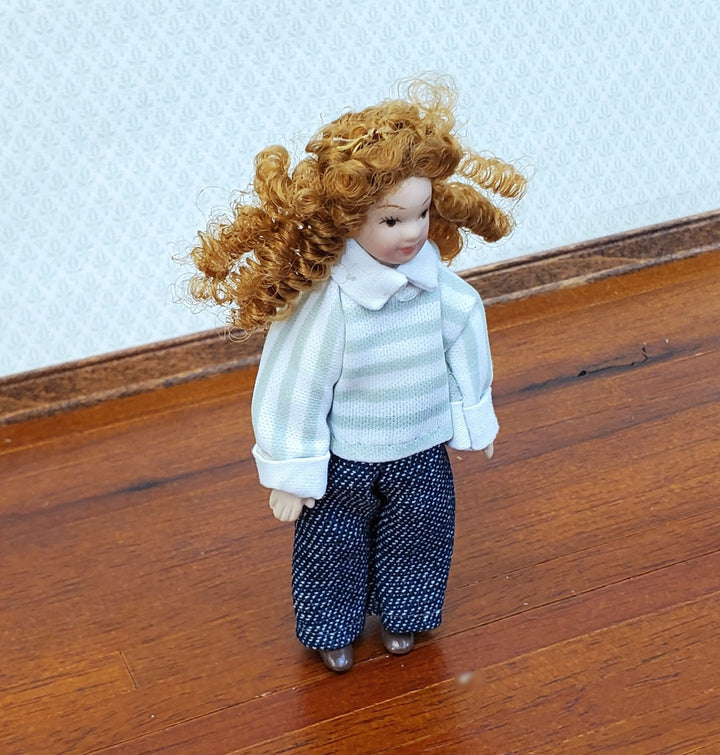 Dollhouse Girl Doll Modern Curly Hair Porcelain Poseable 1:12 Scale Miniature - Miniature Crush