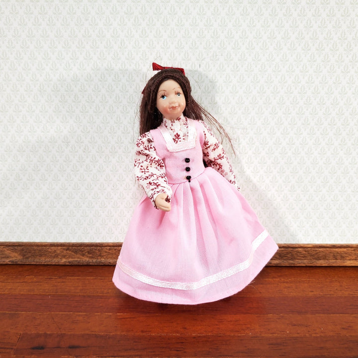 Dollhouse Girl Doll Porcelain Poseable Pink Dress 1:12 Scale Teen Daughter Sister - Miniature Crush