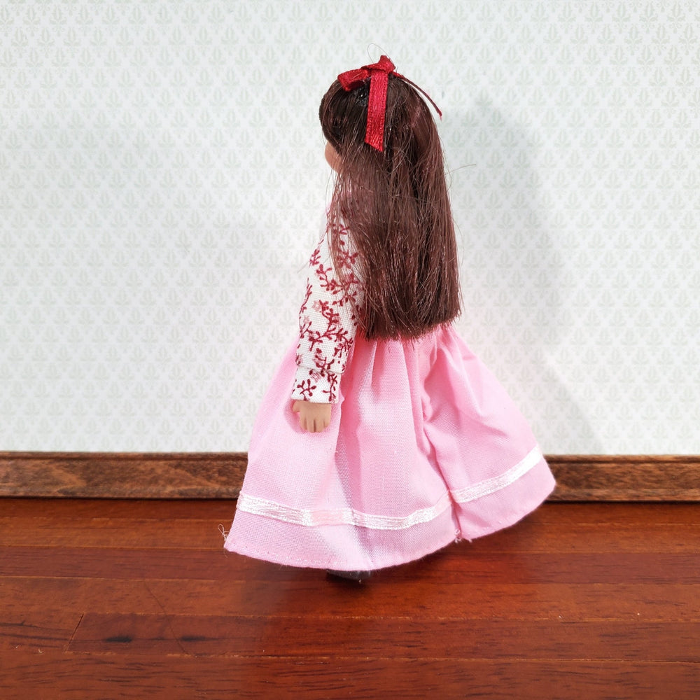 Dollhouse Girl Doll Porcelain Poseable Pink Dress 1:12 Scale Teen Daughter Sister - Miniature Crush