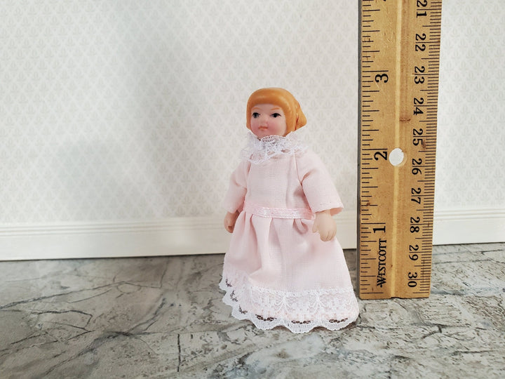 Dollhouse Girl Little Sister Doll Porcelain Poseable Pink Dress 1:12 Scale Miniature Victorian - Miniature Crush