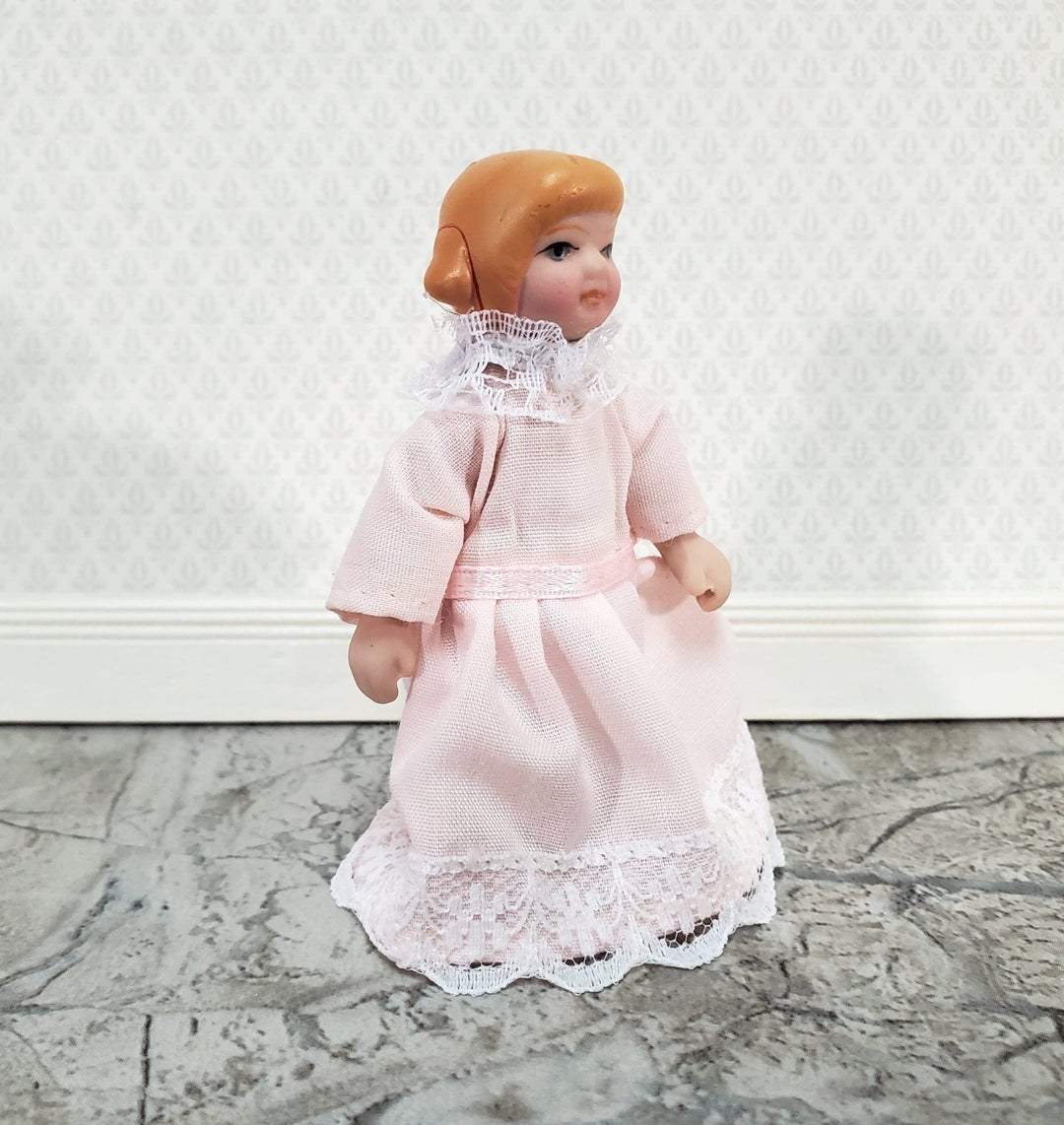 Dollhouse Girl Little Sister Doll Porcelain Poseable Pink Dress 1
