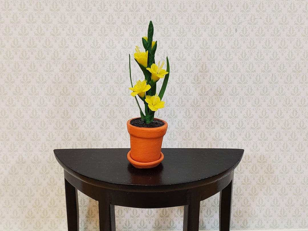 Dollhouse Gladiolus Flowers Yellow in Terra Cotta Planter Pot 1:12 Scale Garden by Falcon Miniatures - Miniature Crush
