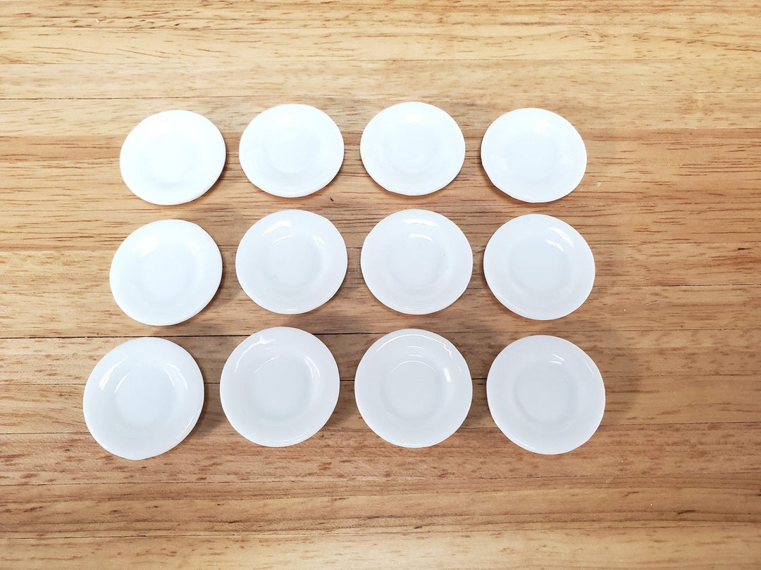 Dollhouse Glass Plates All White Ceramic Set of 12 Large Round 1 1/8" - Miniature Crush