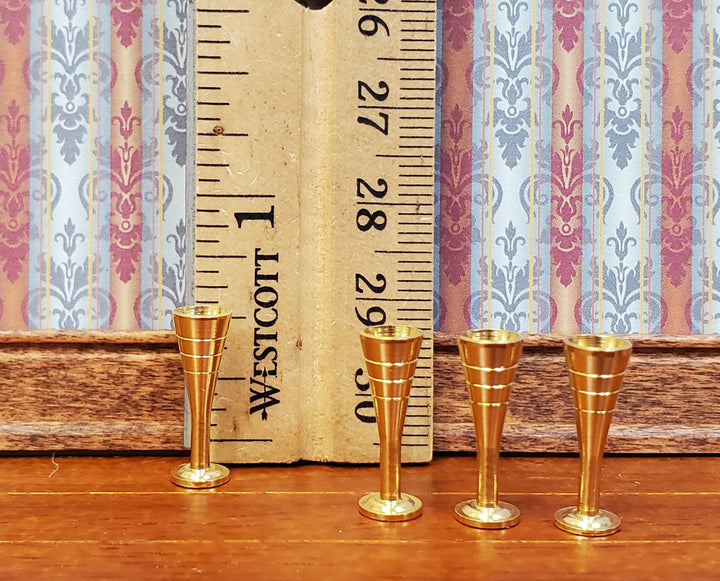 Dollhouse Glasses Fluted Champagne Gold Metal Set of 4 1:12 Scale Miniatures Kitchenware Glasses - Miniature Crush
