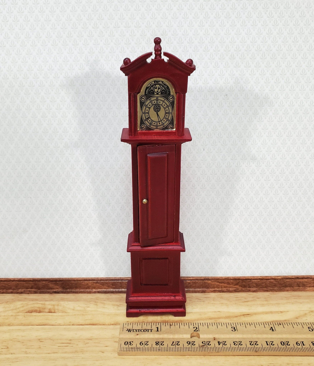 Dollhouse Grandfather Clock Opens Mahogany Finish 1:12 Scale Miniature Furniture - Miniature Crush