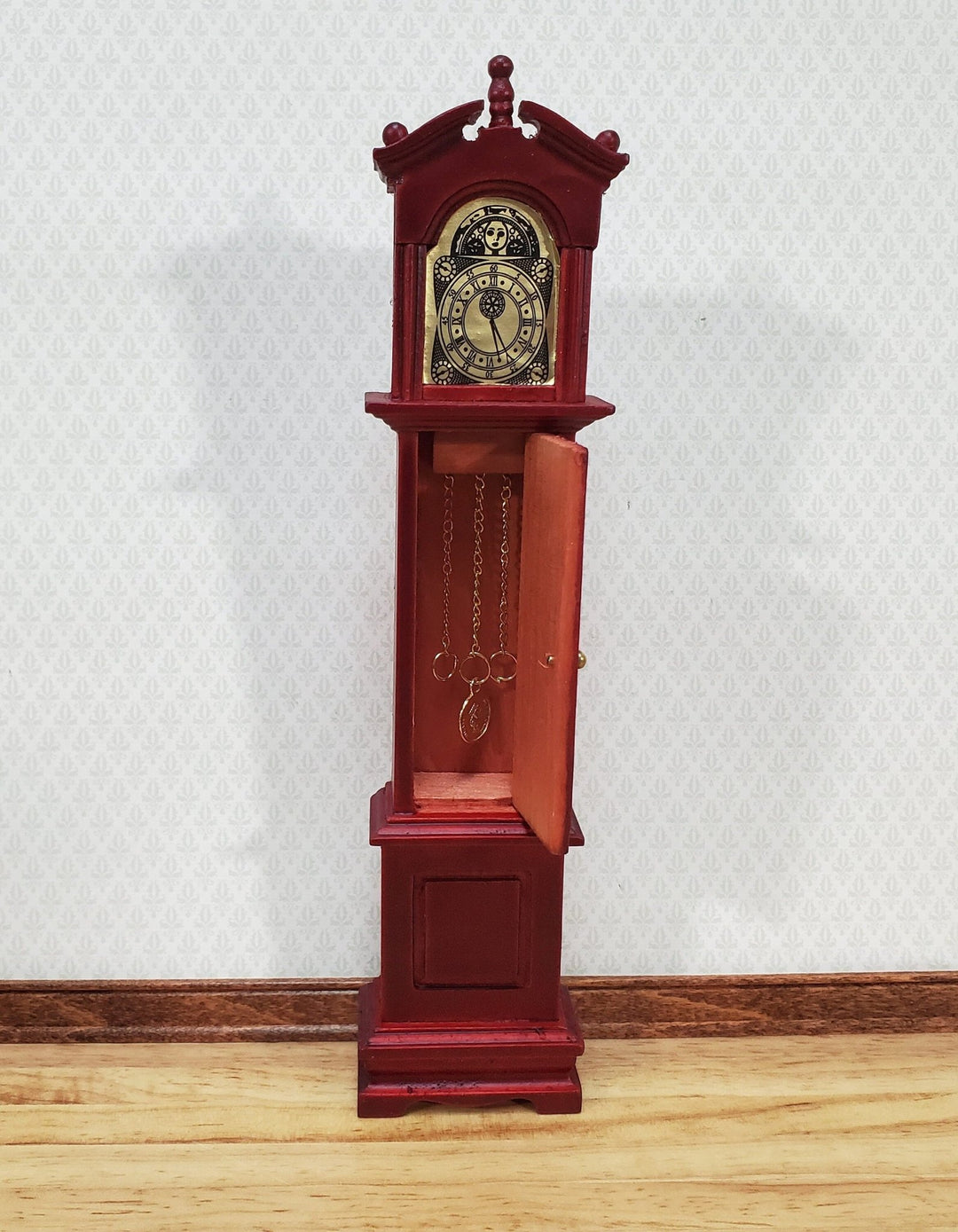 Dollhouse Grandfather Clock Opens Mahogany Finish 1:12 Scale Miniature Furniture - Miniature Crush