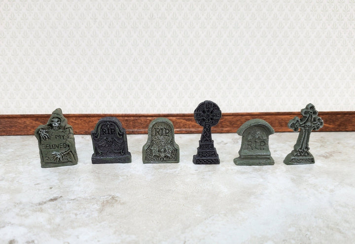 Dollhouse Gravestone Markers x6 Assorted 1:12 Scale Miniatures Halloween Decor - Miniature Crush