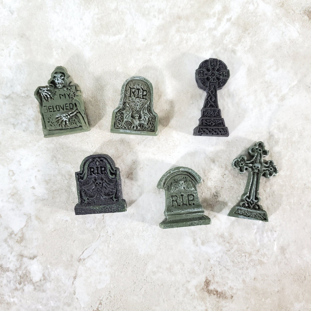 Dollhouse Gravestone Markers x6 Assorted 1:12 Scale Miniatures Halloween Decor - Miniature Crush