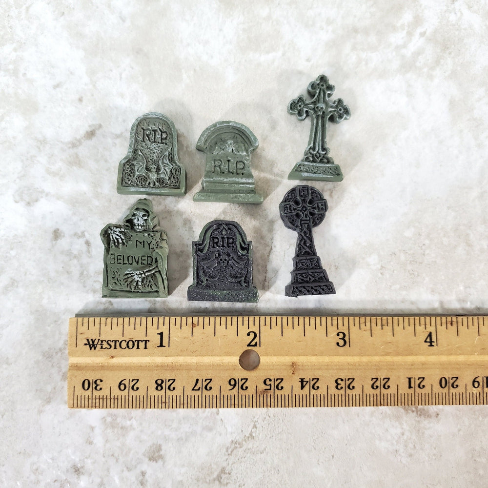 Dollhouse Gravestone Markers x6 Assorted 1:12 Scale Miniatures Halloween Decor - Miniature Crush