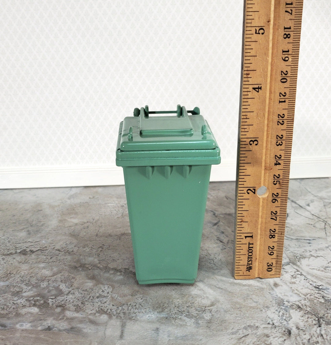 Dollhouse Green Garbage Can Wheelie Bin Opens 1:12 Scale Modern Miniatures - Miniature Crush