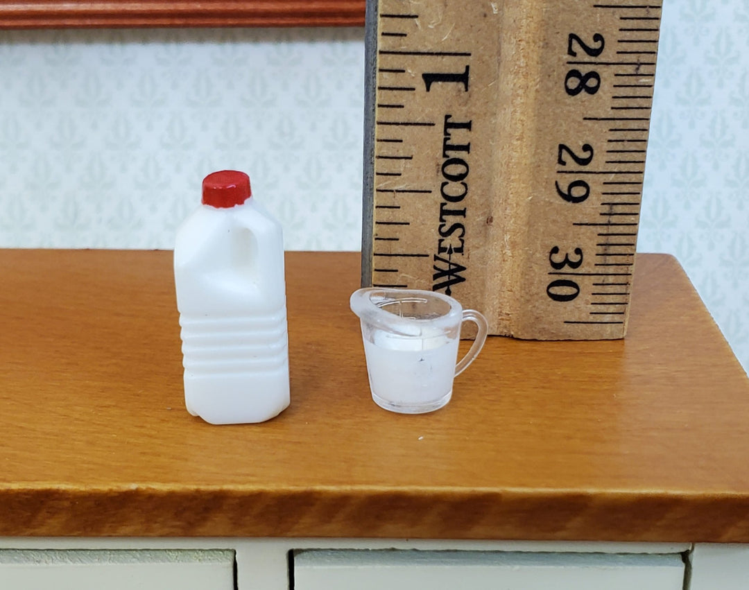 Dollhouse Half Gallon of White Milk with Filled Measuring Cup 1:12 Scale Miniature - Miniature Crush