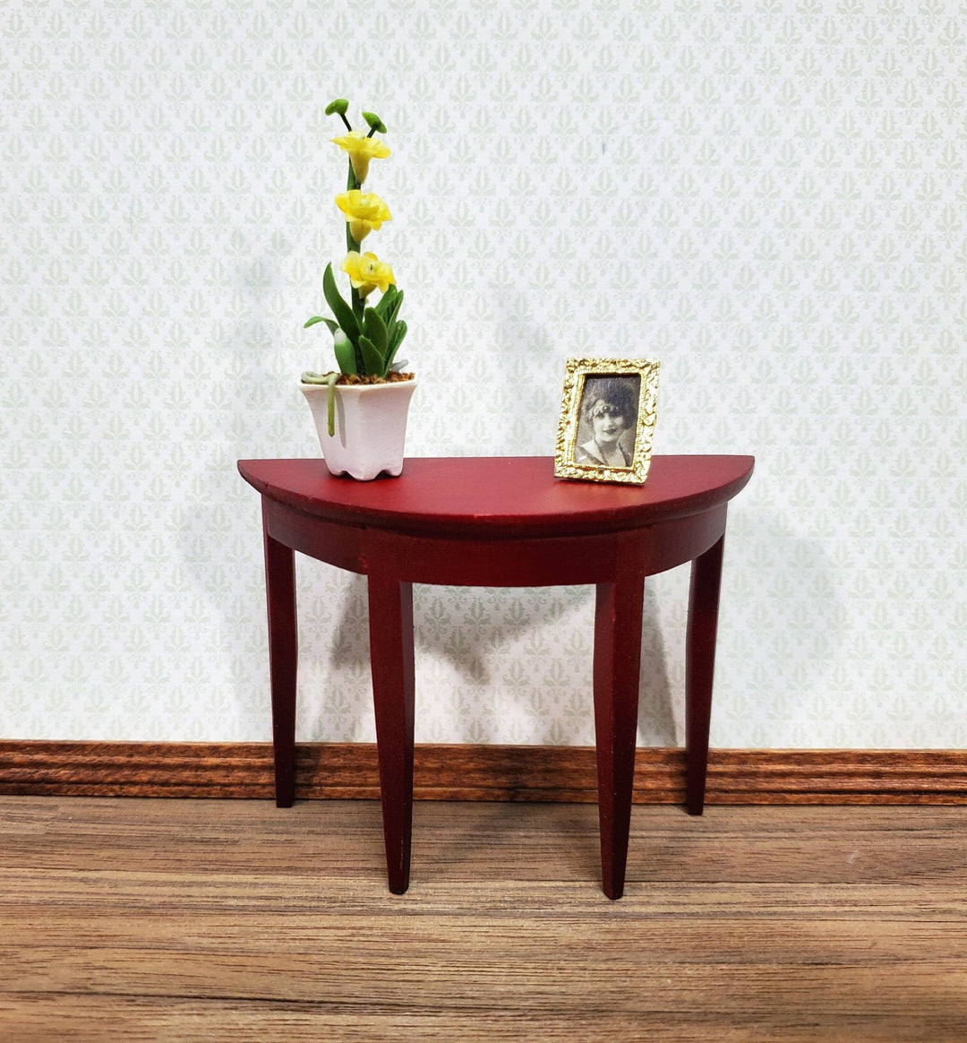 Dollhouse Half Round Hall Table Mahogany Finish 1:12 Scale Miniature Furniture - Miniature Crush