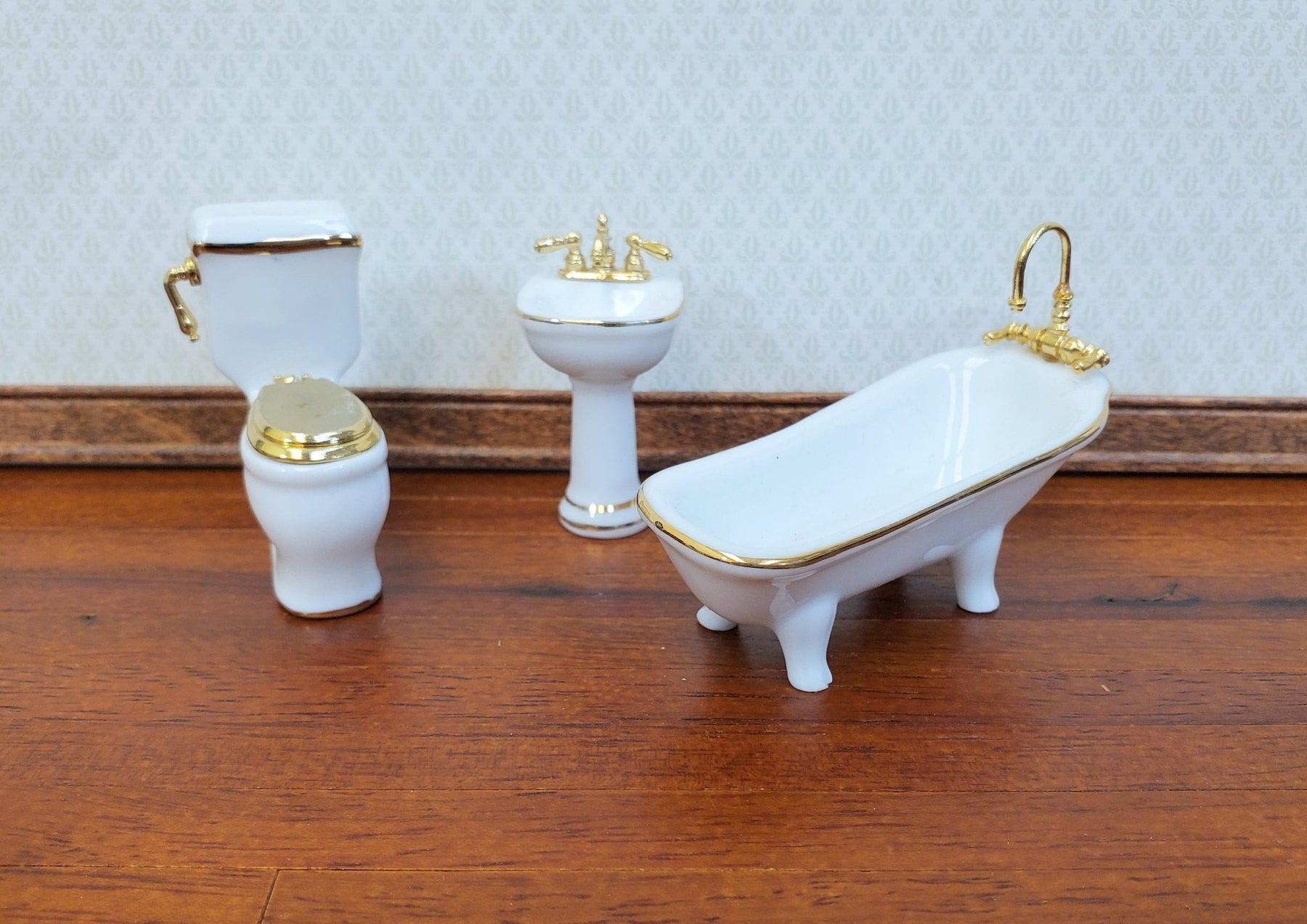 Dollhouse HALF SCALE Bathroom Set Reutter Porcelain Tub Toilet Sink 1:24  Miniatures 24k Gold Accents - Miniature Crush