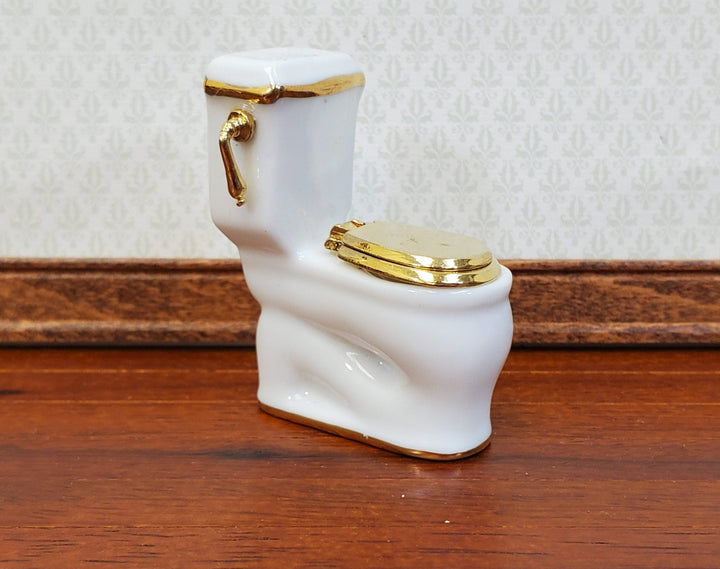 Dollhouse HALF SCALE Bathroom Set Reutter Porcelain Tub Toilet Sink 1:24 Miniatures 24k Gold Accents - Miniature Crush