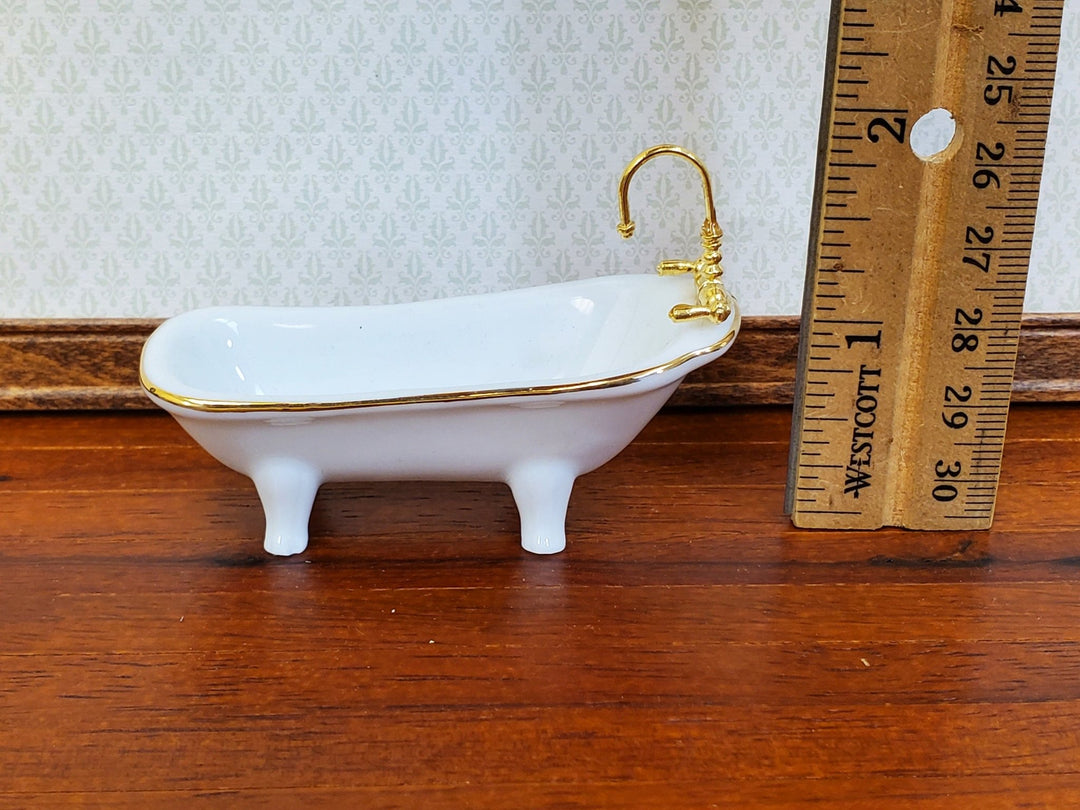 Dollhouse HALF SCALE Bathroom Set Reutter Porcelain Tub Toilet Sink 1:24  Miniatures 24k Gold Accents -