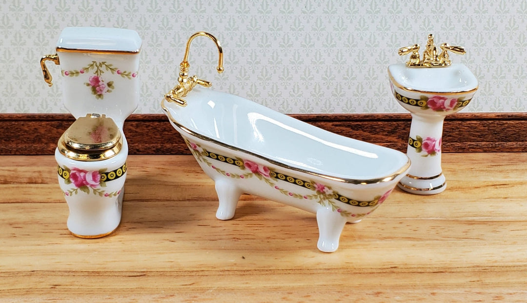 Dollhouse HALF SCALE Bathroom Set Reutter Porcelain Victorian Rose 1:24 Tub Sink - Miniature Crush