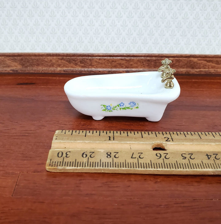 Dollhouse Half Scale Bathtub Bathroom Tub White Floral Decal 1:24 Scale Miniature - Miniature Crush