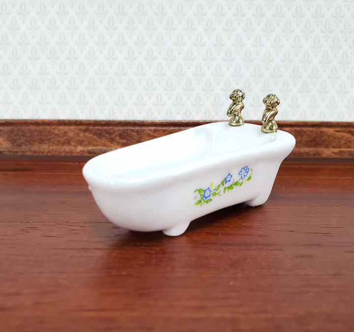 Dollhouse Half Scale Bathtub Bathroom Tub White Floral Decal 1:24 Scale Miniature - Miniature Crush