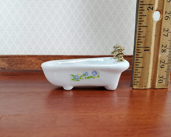 Dollhouse Half Scale Bathtub Bathroom Tub White Floral Decal 1:24 Scale Miniature - Miniature Crush