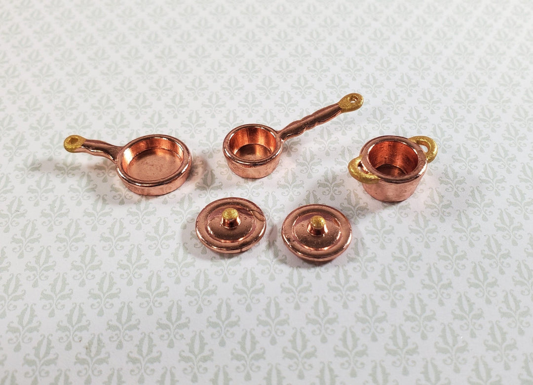 Dollhouse HALF SCALE Copper Pots and Pans 3 Small 1:24 Miniatures - Miniature Crush