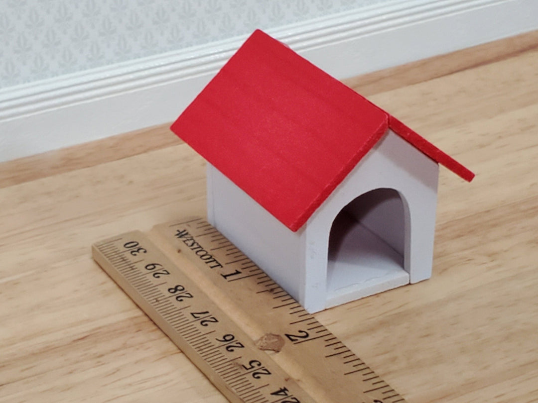 Dollhouse HALF SCALE Dog House Kennel Small Wood 1:12 Scale Miniature Red and White - Miniature Crush