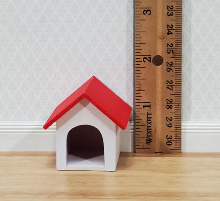 Dollhouse HALF SCALE Dog House Kennel Small Wood 1:12 Scale Miniature Red and White - Miniature Crush