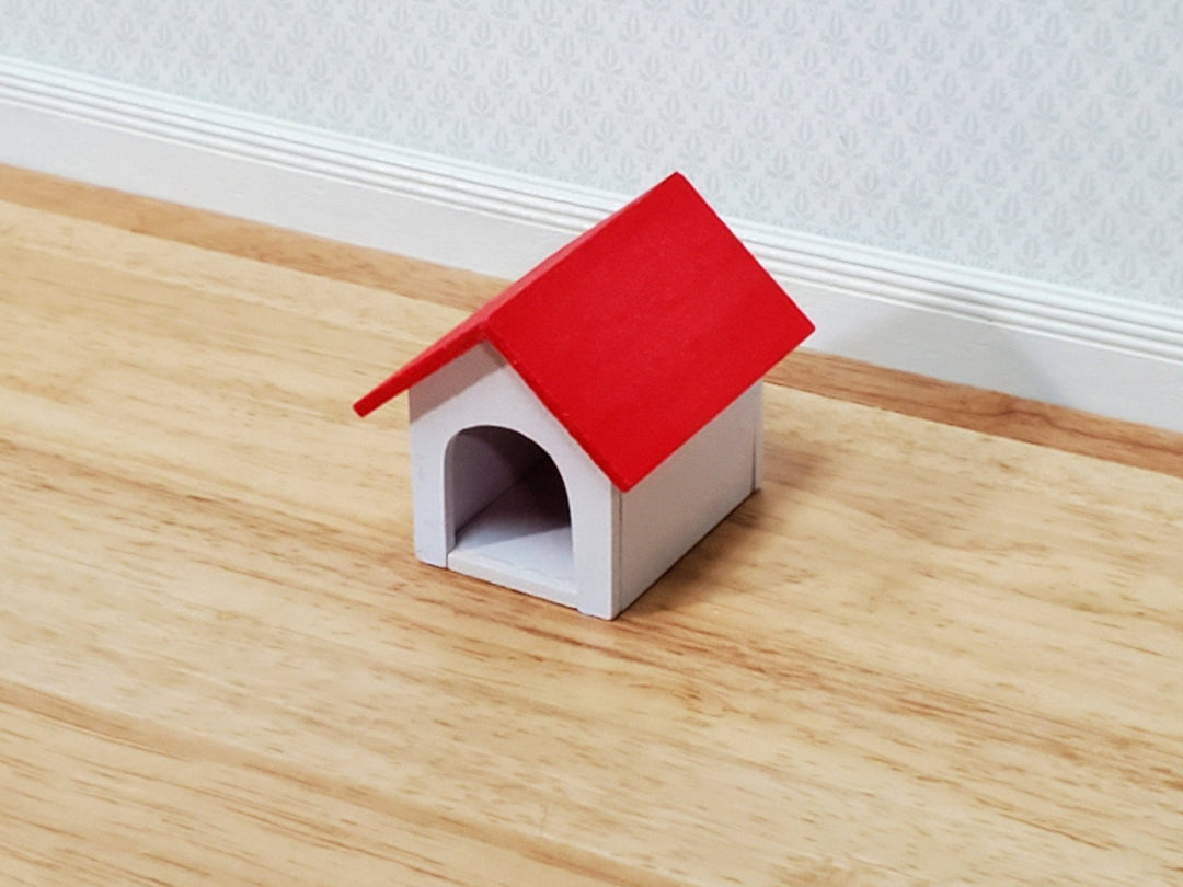 Dollhouse HALF SCALE Dog House Kennel Small Wood 1:12 Scale Miniature Red and White - Miniature Crush