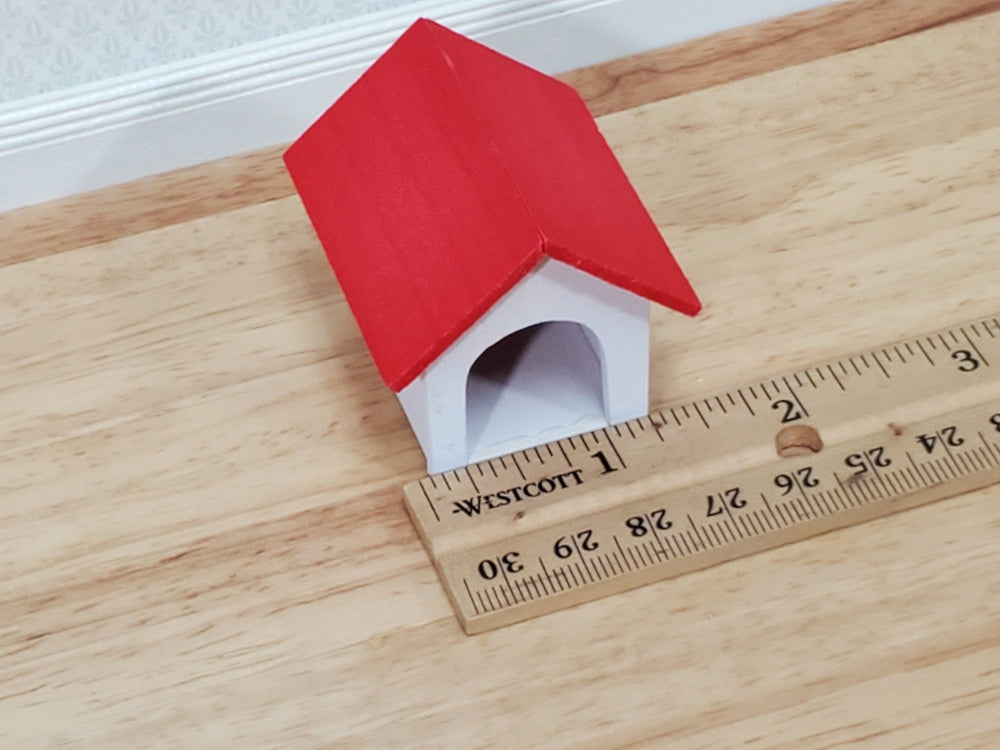 Dollhouse HALF SCALE Dog House Kennel Small Wood 1:12 Scale Miniature Red and White - Miniature Crush