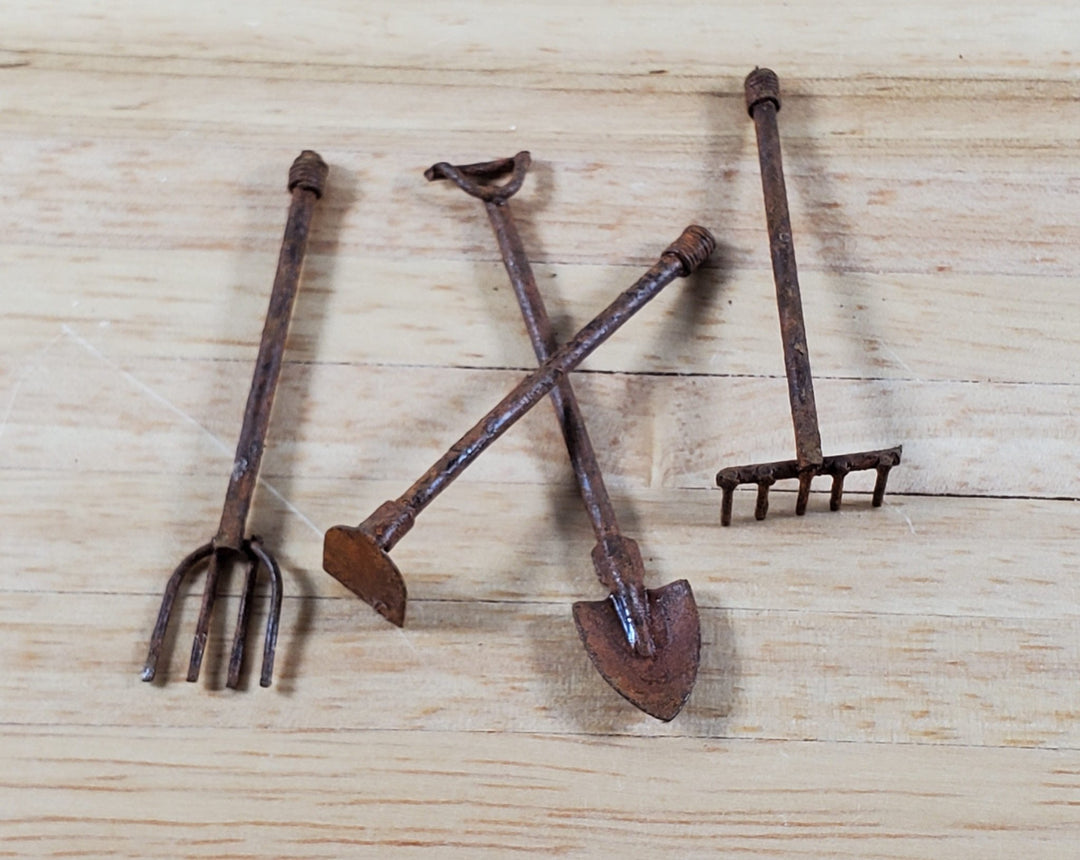 Dollhouse HALF SCALE Garden Tools 1:24 Scale Miniatures Fairy Garden Metal Rusted - Miniature Crush