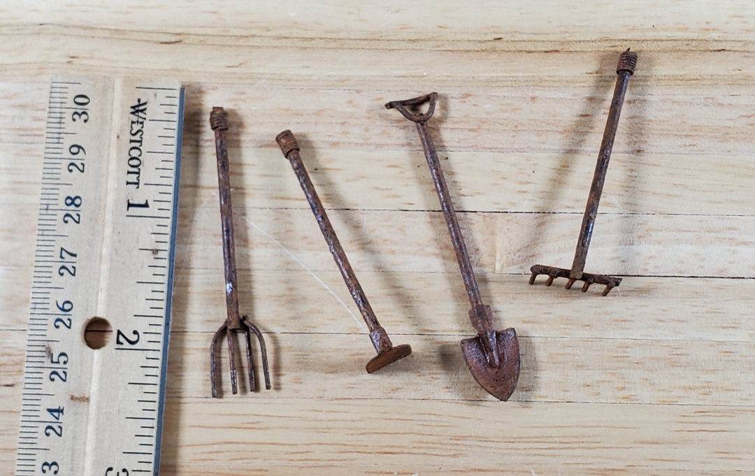 Dollhouse HALF SCALE Garden Tools 1:24 Scale Miniatures Fairy Garden Metal Rusted - Miniature Crush