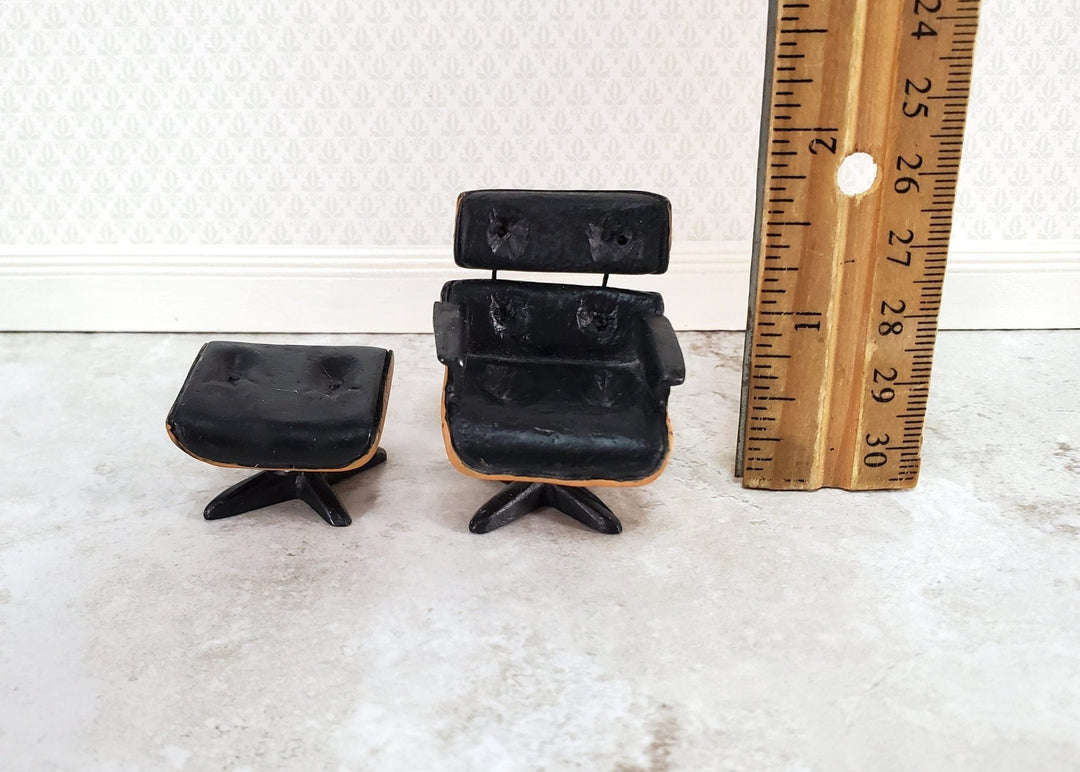 Dollhouse HALF SCALE Lounge Chair with Ottoman Mid Century Modern 1:24 Scale Miniature Resin - Miniature Crush